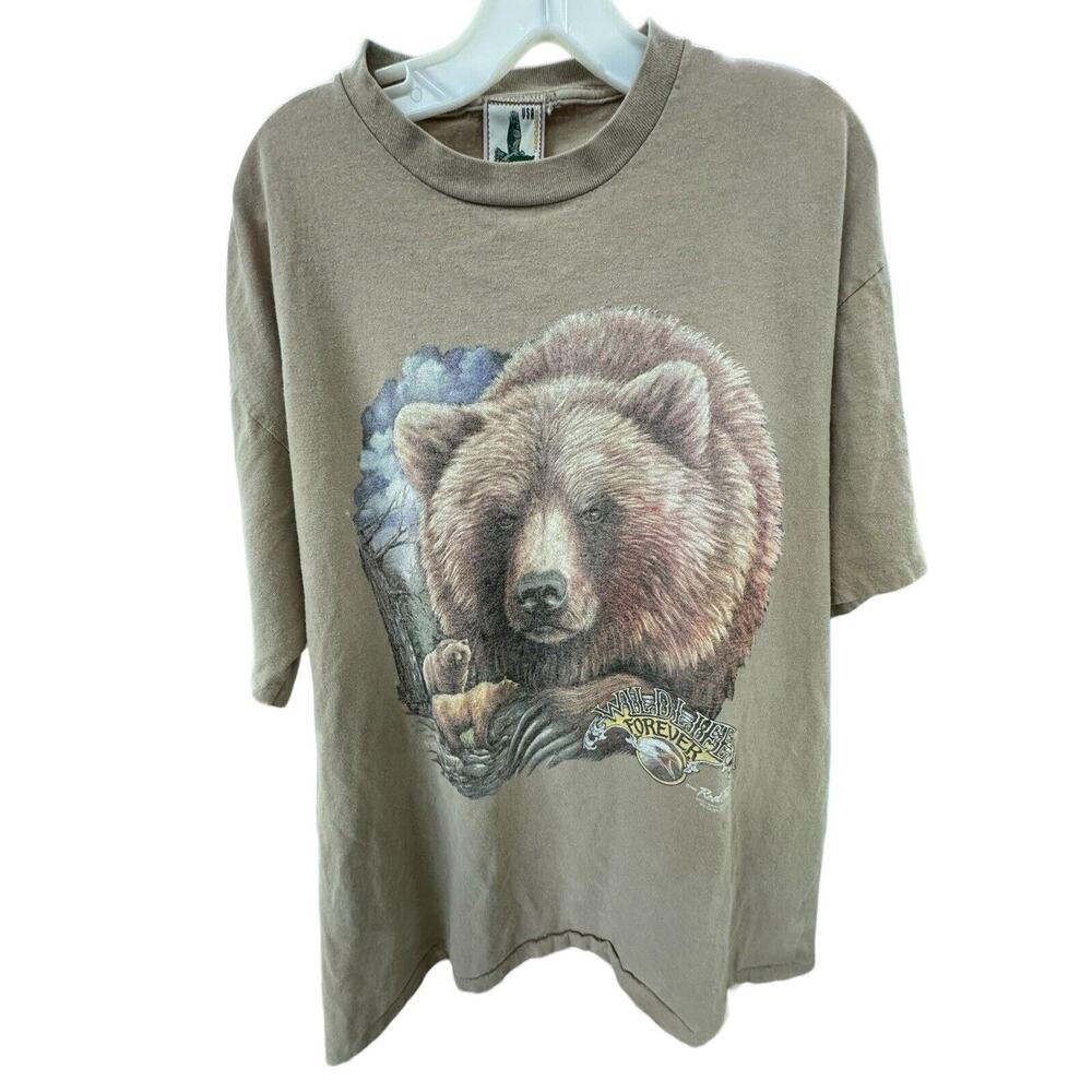 Vintage Brown Red Tail Grizzly Bear Wildlife Forever T-Shirt Size X-Large